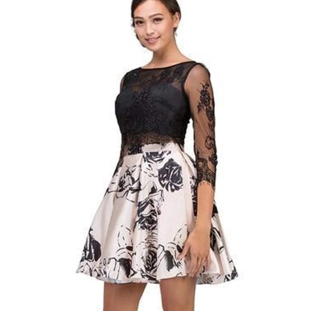 Eureka Fashion - 4433 Two Piece Lace and Printed A-line Dress